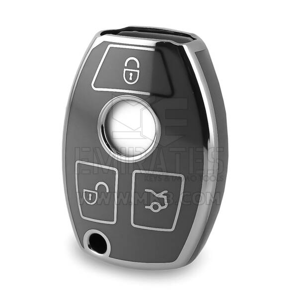 Funda nano de alta calidad para mando a distancia Mercedes de 3 botones, color gris oscuro, marco plateado, Benz-A11Y3
