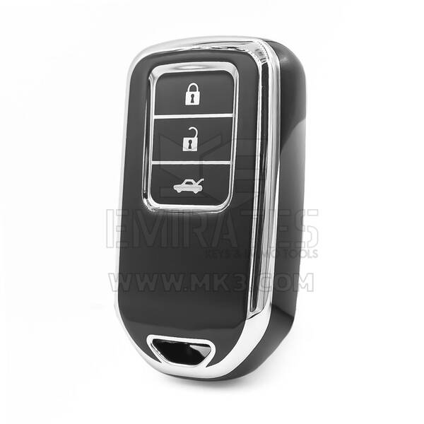 Coque Nano haute qualité pour clé télécommande Honda 3 boutons, couleur noire, cadre argenté, HD-A11Y3A
