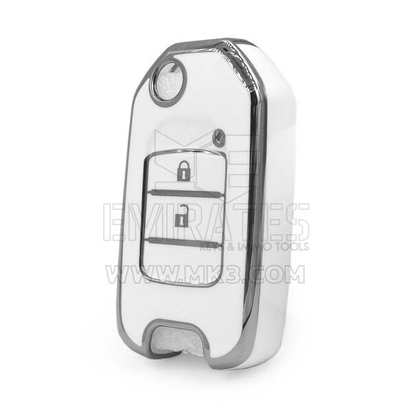 Coque Nano haute qualité pour télécommande Honda 2 boutons, couleur blanche, cadre argenté, HD-B11Y2
