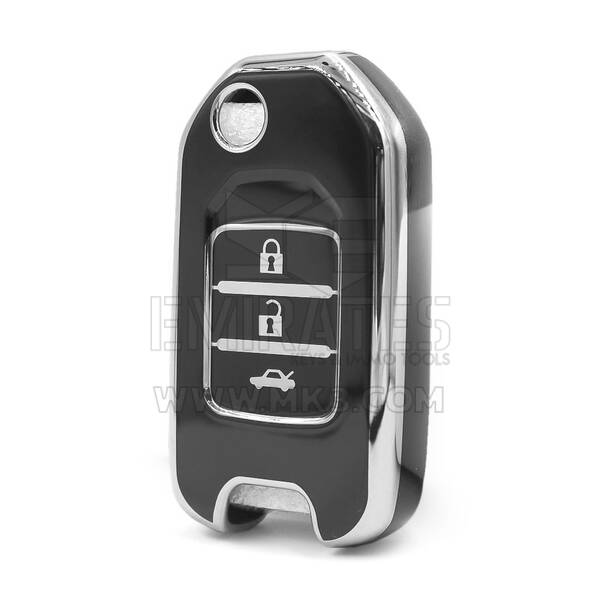 Coque Nano haute qualité pour clé télécommande Honda 3 boutons, couleur noire, cadre argenté, HD-B11Y3