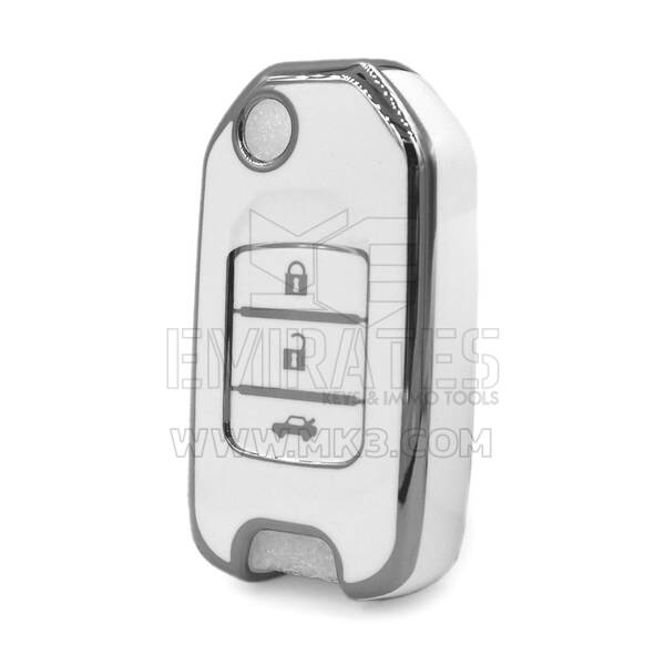 Coque Nano haute qualité pour clé télécommande Honda 3 boutons, couleur blanche, cadre argenté, HD-B11Y3