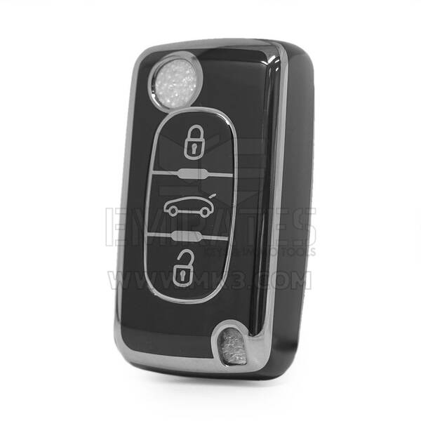 Нано Высококачественный Чехол Для Дистанционного Ключа Peugeot 3 Кнопки Черный Цвет Серебряная Рамка PG-D11Y3