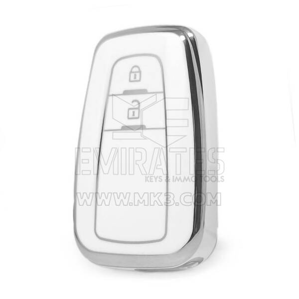 Capa Nano de Alta Qualidade para Chave Remota Toyota com 2 Botões, Cor Branca, Moldura Prateada TYT-B11Y2