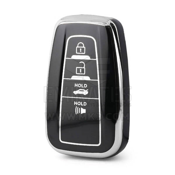 Capa Nano de Alta Qualidade para Chave Remota Toyota 4 Botões Cor Preta Moldura Prateada TYT-B11Y4