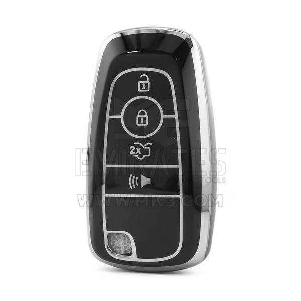 Coque Nano haute qualité pour clé télécommande Ford 4 boutons, couleur noire, cadre argenté, Ford-B11Y4B