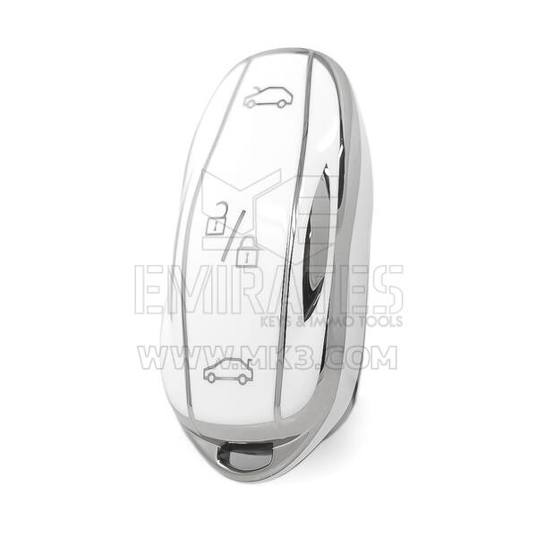 Nano High Quality Cover For Tesla Remote Key 4 Button White Color Silver Frame TSL-C11Y