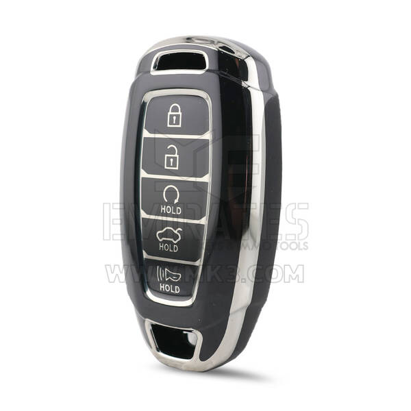 Нано Высококачественный Чехол Для Дистанционного Ключа Hyundai 5 Кнопок Черный Цвет Серебряная Рамка HY-D11Y5