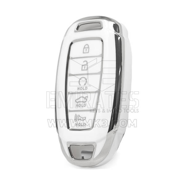 Нано Высококачественный Чехол Для Дистанционного Ключа Hyundai 5 Кнопок Белый Цвет Серебряная Рамка HY-D11Y5