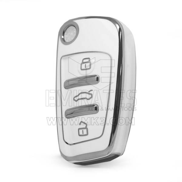 Nano High Quality Cover For Audi Remote Key 3 Button White Color Silver Frame Audi-C11Y