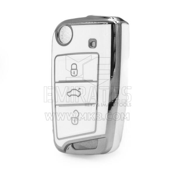 Coque Nano haute qualité pour clé télécommande VW 3 boutons, couleur blanche, cadre argenté, VW-B11Y3