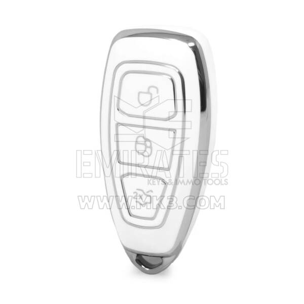 Funda nano de alta calidad para mando a distancia Ford de 3 botones, color blanco, marco plateado, Ford-D11Y