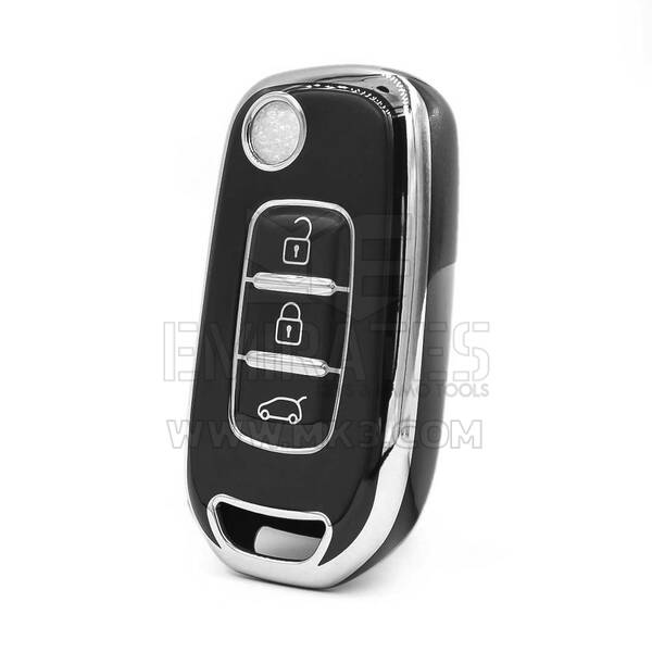 Coque Nano haute qualité pour clé télécommande Renault 3 boutons, couleur noire, cadre argenté RN-B11Y