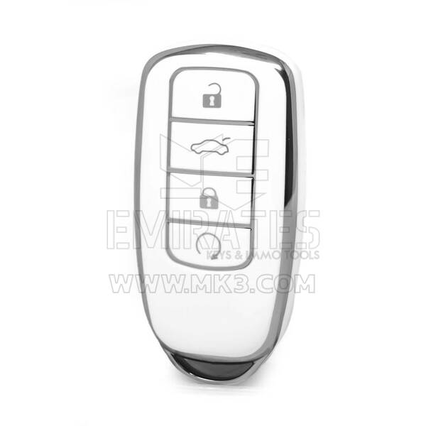 Funda nano de alta calidad para mando a distancia Chery de 4 botones, color blanco, marco plateado, CR-C11Y