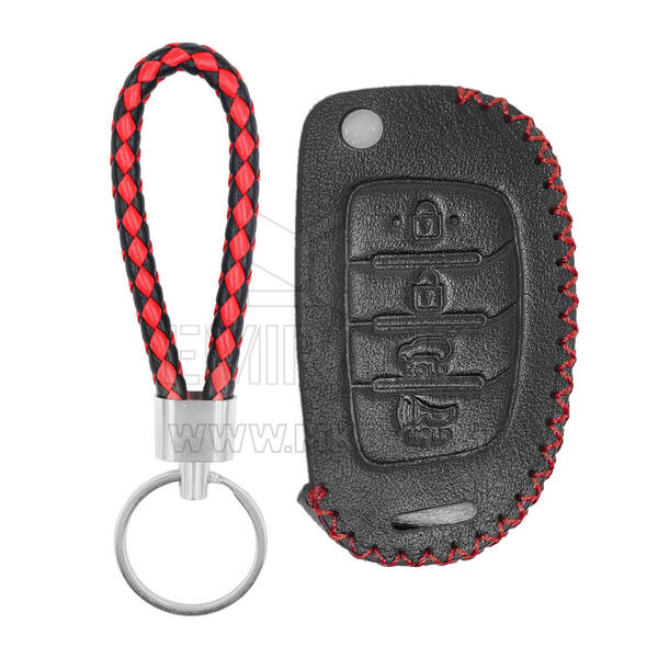 Leather Case For Hyundai Flip Remote Key 4 Buttons