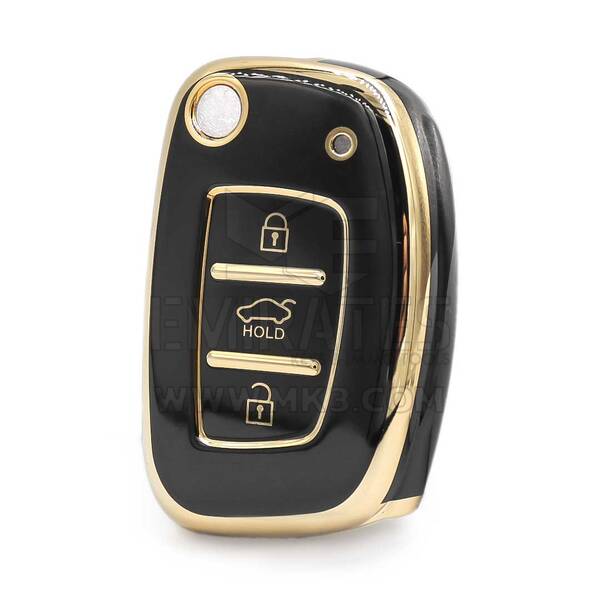 Custodia Nano di alta qualità per Hyundai Type B Flip Remote Key 3 pulsanti Berlina colore nero