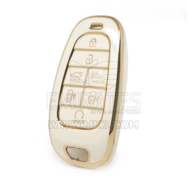 Nano High Quality Cover For Hyundai Remote Key 6+1 Auto Start Buttons White Color