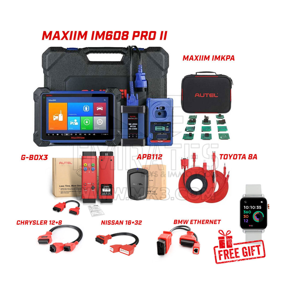 Autel MaxiIM IM608 PRO II Ferramenta de programação de chave Pacote de adaptadores completos + brinde Otofix Smart Key Watch