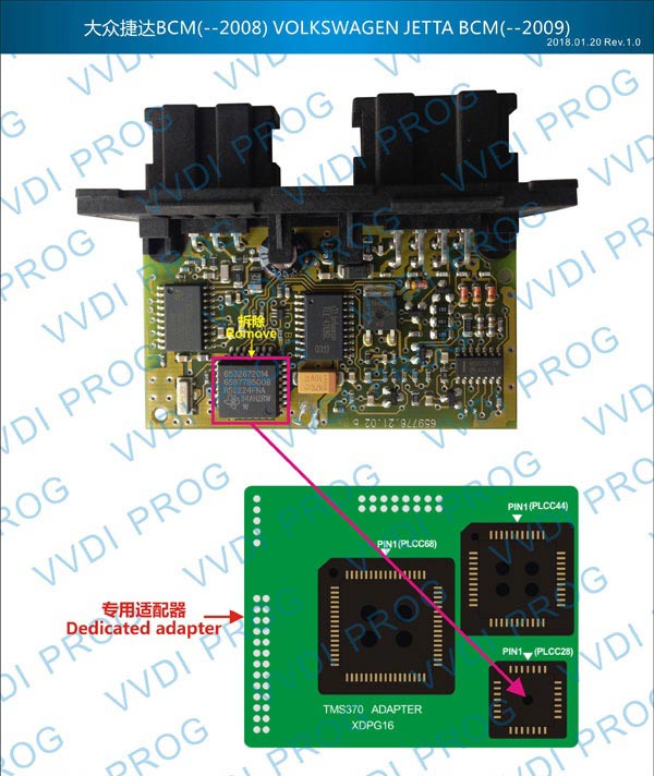 Xhorse VVDI Prog TMS370 PLCC28 - PLCC44 - PLCC68 Adapter XDPG16