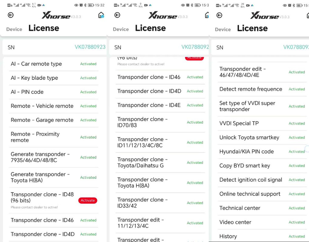 Xhorse Key Tool Lite Lisans Listesi