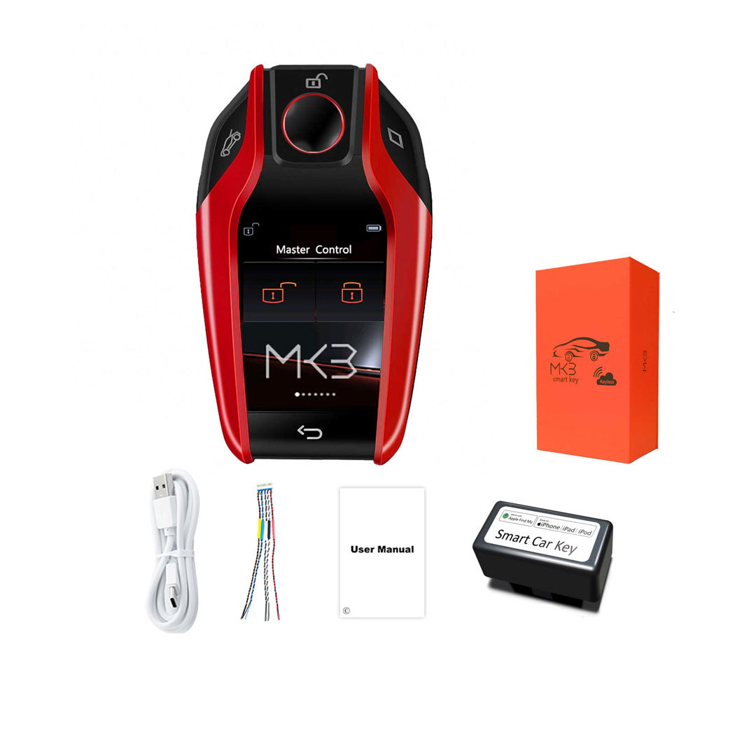 New Aftermarket LCD Universal Smart Key Kit With Keyless Entry And IOS Car BMW Style Location Tracking System Red Color | Emirates Keys