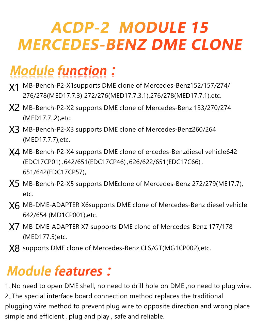 Yanhua Mini ACDP 2 Módulo de Segunda Geração 15 Mercedes-Benz DME Clone Suporte Mercedes Benz Bench mode DME clone | Chaves dos Emirados