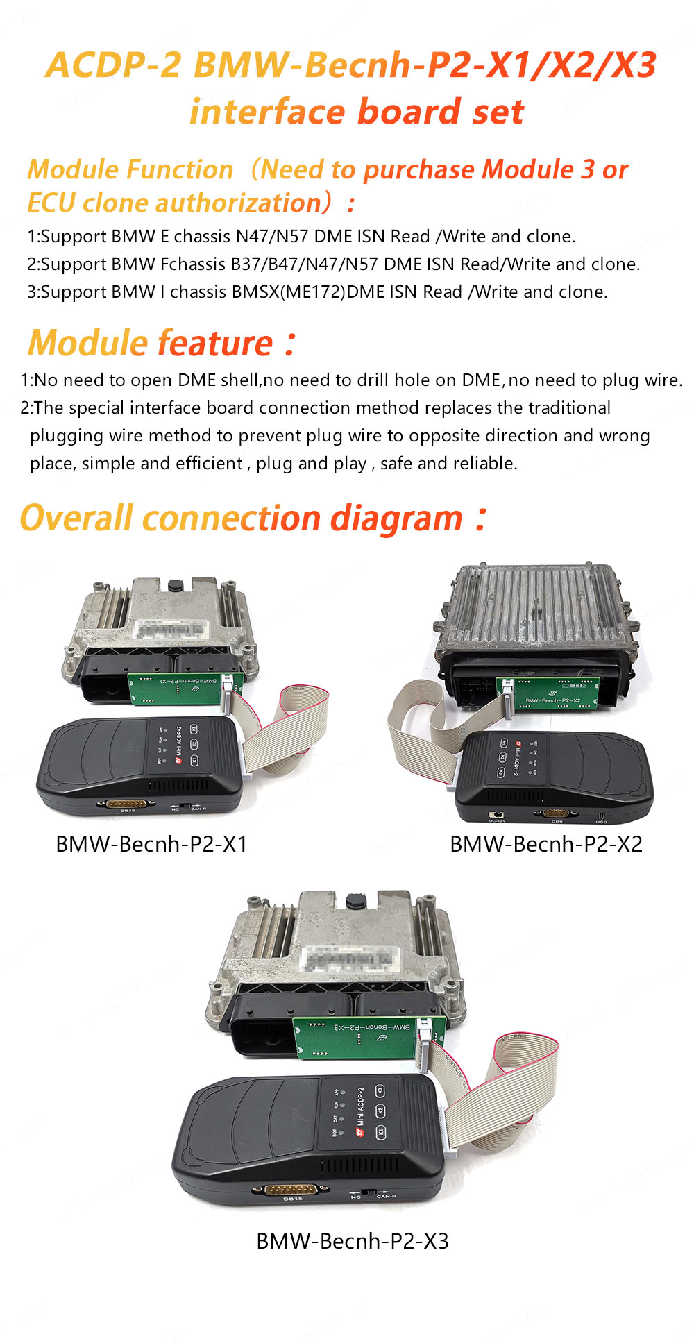 Yanhua ACDP2 BMW DME Adapter X1 / X2 / X3 Interface Boards For ACDP2 | Emirates Keys