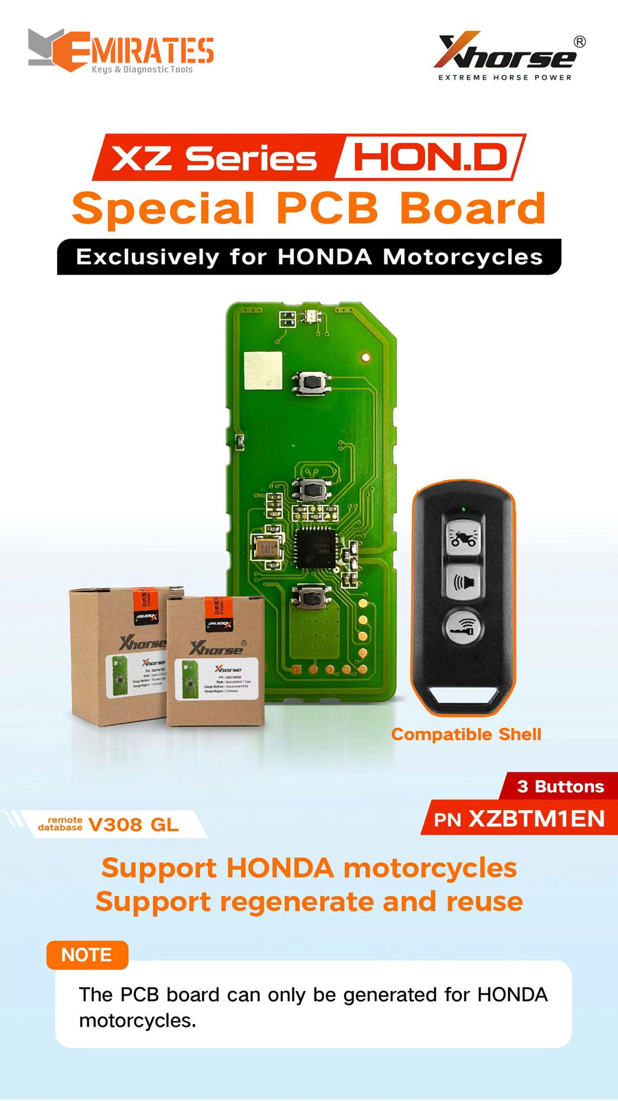 New Xhorse XZBTM1EN Special Smart PCB Board Remote Key 3 Buttons Exclusively for Honda Motorcycles Models | Emirates Keys