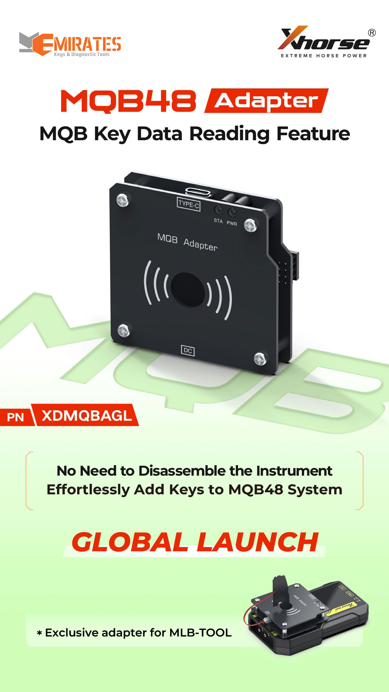 New Xhorse XDMQBAGL MQB48 Exclusive Adapter For MLB-Tool MQB key Data Reading Feature No Need to Disassemble the Instrument | Emirates Keys