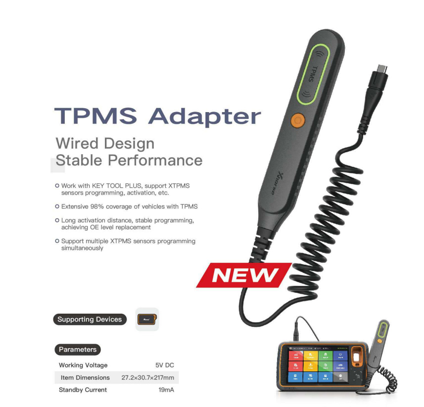 Supports TPMS Function with the Xhorse TPMS Adapter. Ssupports XTPMS sensors (programming, activation, etc.). 98% vehicle coverage for TPMS systems. Long activation range, stable programming, OE-level replacement capability. Supports multiple XTPMS sensors programming simultaneously.