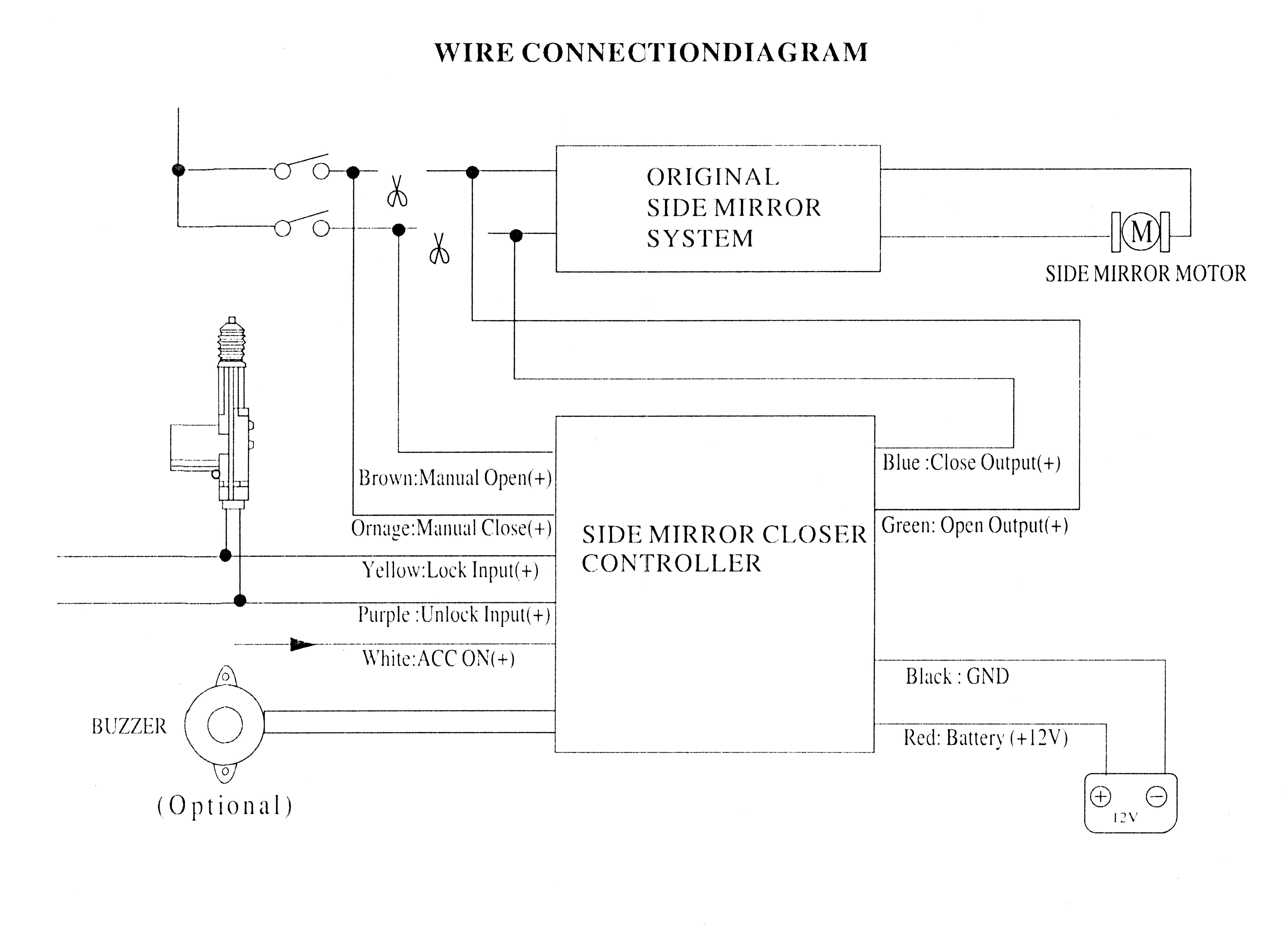 Schéma de connexion de fil de contrôleur de rétroviseur latéral automatique universel