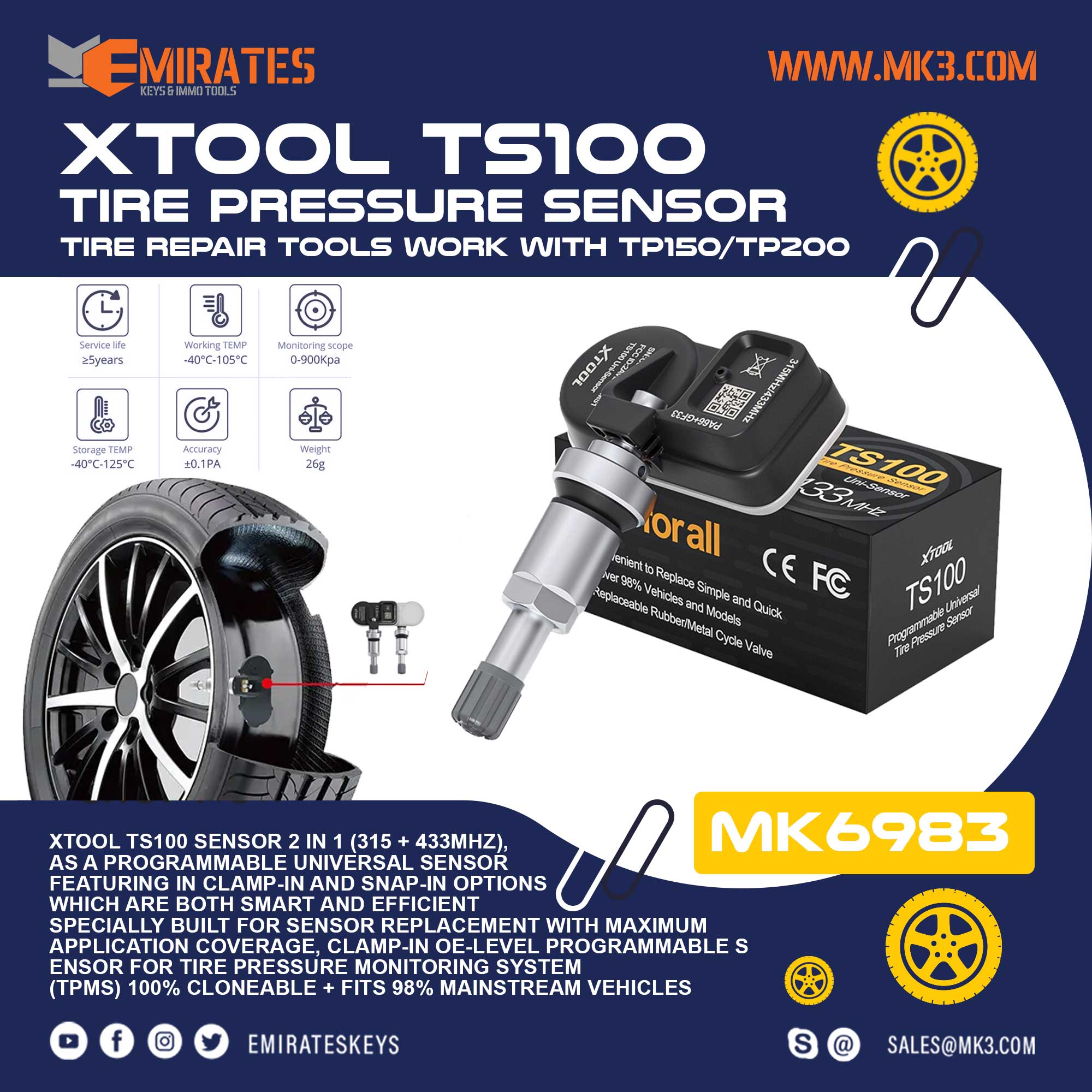 جهاز استشعار ضغط الإطارات xtool-ts100