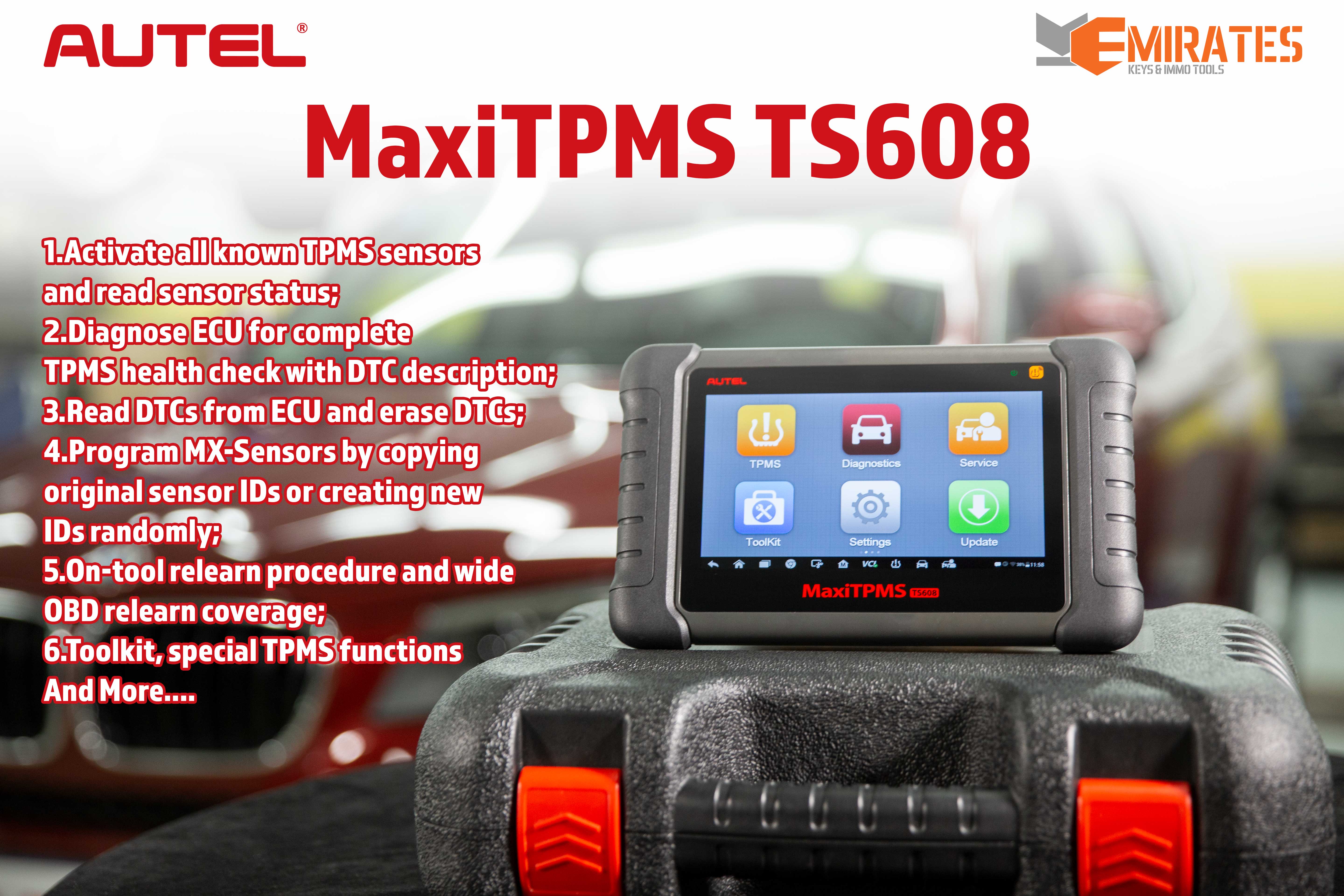 New Autel MaxiTPMS TS608 Complete Tpms & All System Servıce Tablet Tool Activate all known TPMS sensors and read sensor status | Emirates Keys