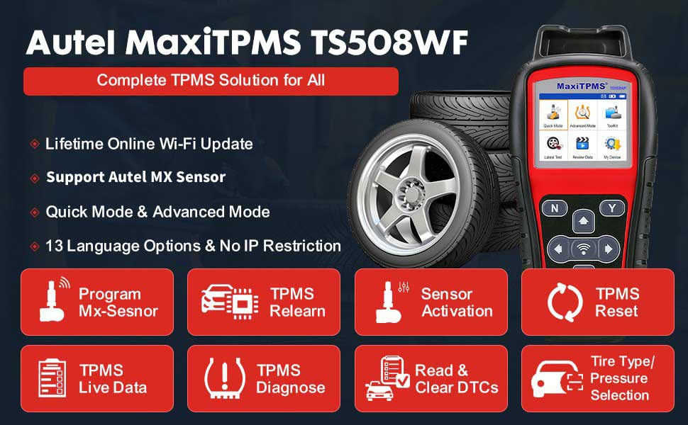New Autel MaxiTPMS TS508WF Advanced TPMS Service Tool with WI-FI Updates  is a new generation TPMS diagnostic & service tool specially designed to activate all known TPMS sensors